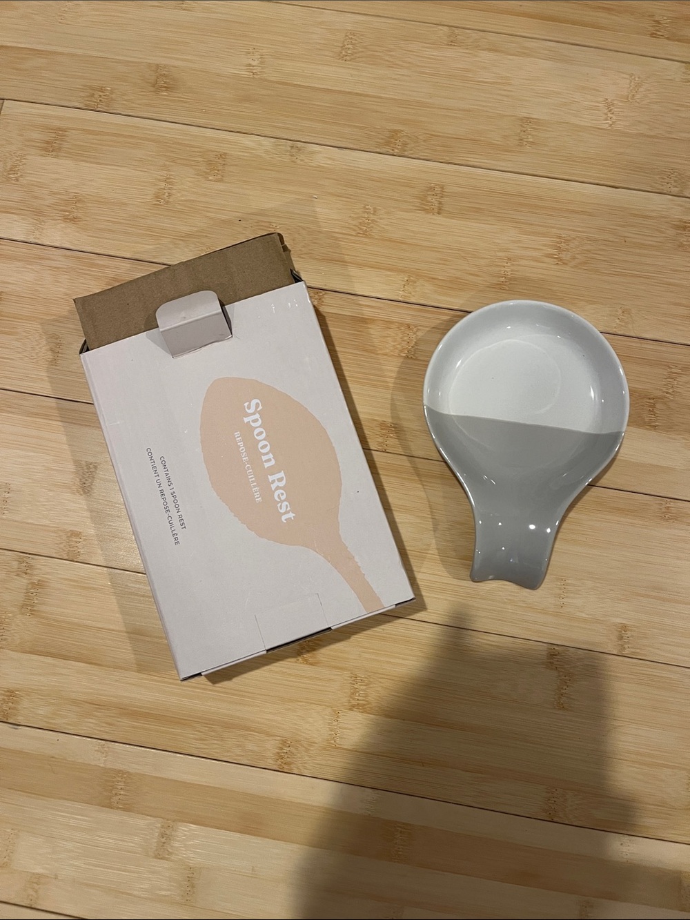 Hand-Dipped Ceramic Spoon Rest - White & Light Gray